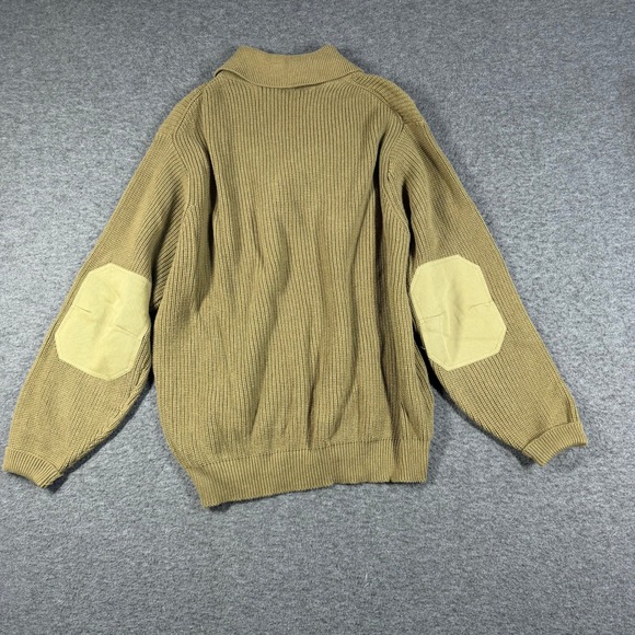Orvis Mens L Tan Khaki Cotton Tactical Shawl Collar Sweater Elbow Patches - Picture 7 of 9